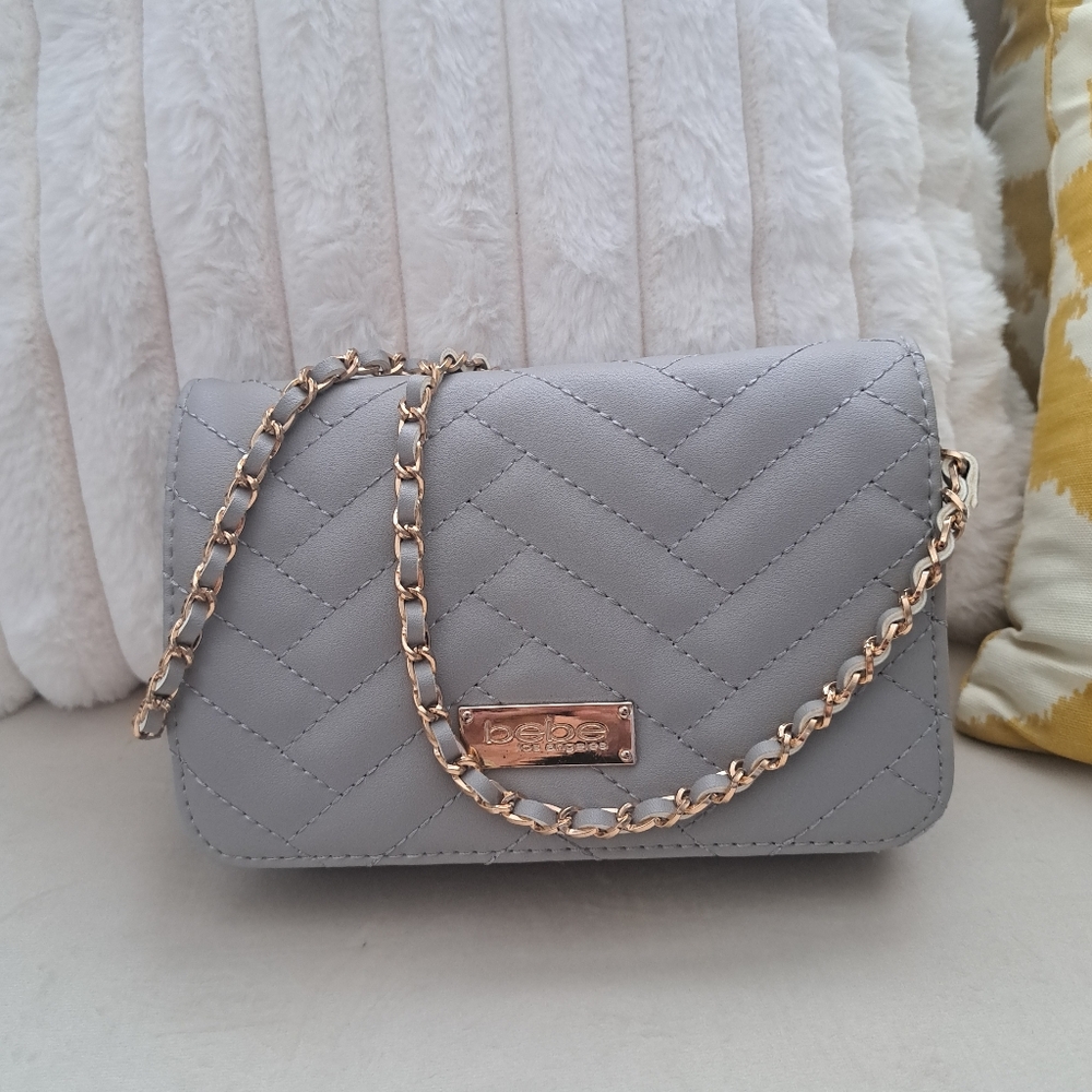 BEBE Gray Quilted Chain Bag